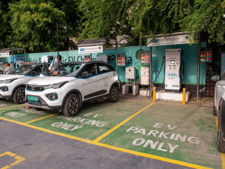 Image of EV only parking slot to show rise of EV in everyday life.